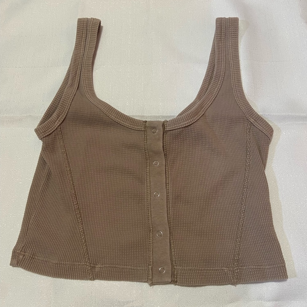 Forever 21 light brown button up crop tank top